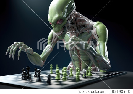 alien athlete competing in high-stakes game of chess, created with generative ai 103190568