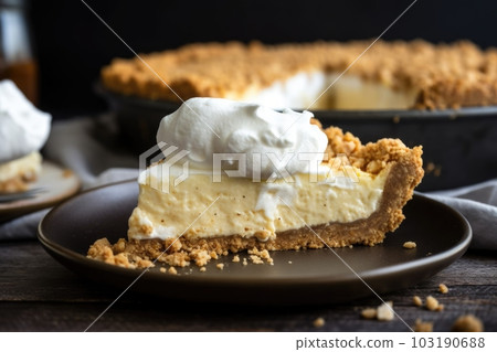 crispy graham cracker crust with sweet and creamy cheesecake filling, created with generative ai 103190688