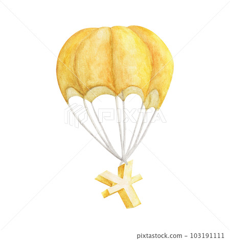 Golden sign of Chinese yuan. Watercolor illustration. 103191111