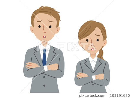 交叉雙臂時擔心的商務人士(男性和女性) 交叉雙臂時擔心的商務人士(男性和女性) 103191620