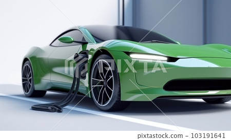 Charging electric sports car in green color. E-Mobility and ecology. Charging electric sports car in green color. E-Mobility and ecology. 103191641