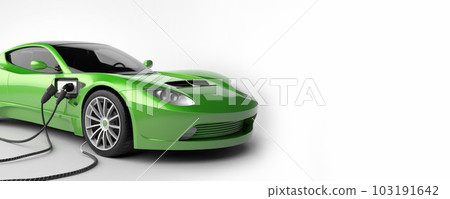 Charging electric sports car in green color. E-Mobility and ecology.  103191642