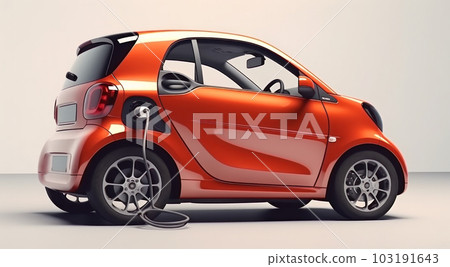 Charging electric city car in red colour. E-Mobility and ecology. Charging electric city car in red colour. E-Mobility and ecology. 103191643
