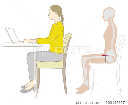 一個女人和一個以正確姿勢辦公的骷髏人物 一個女人和一個以正確姿勢辦公的骷髏人物 103192337
