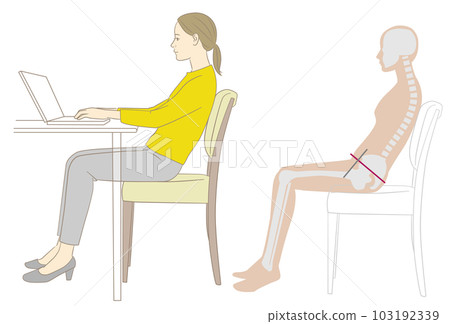 靠在靠背上做文案工作的女人和骷髏人偶 103192339