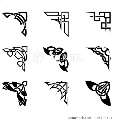 Corners and frames borders set in Art Deco, Art Nouveau and Celtic style pattern, vector 103192594