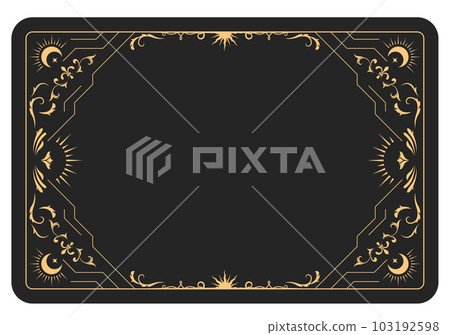 The reverse side of a tarot cards batch, frame with fancy pattern, esoteric and mystic border, sorcery, vector 103192598