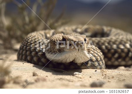 Image of rattlesnake on the sand. Reptile. Wild Animals. Illustration. Generative AI. 103192657