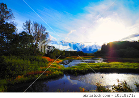 Scenery of Bense Marsh and Mt. Iwaki, Tsugaru City, Aomori Prefecture 103192712
