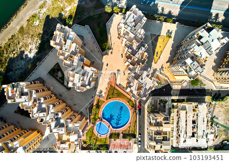 Aerial drone point of view La Manga del Mar Menor buildings. Murcia. Spain 103193451