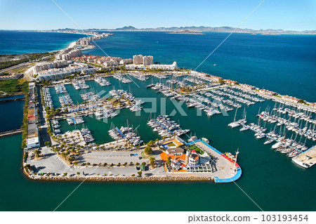 Aerial view of marina in the spanish town of La Manga 103193454