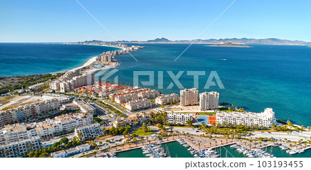 Aerial view of marina in the spanish town of La Manga 103193455