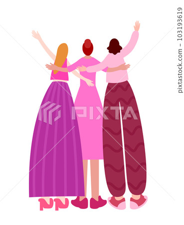 Group of ladies in pink cheering and hugging. Group of ladies in pink cheering and hugging. 103193619