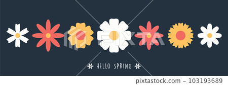 hello spring banner with set of different flowers hello spring banner with set of different flowers 103193689