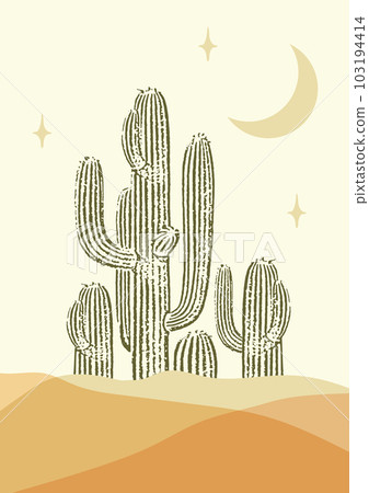 Abstract contemporary aesthetic night desert landscape with saguaro cactus. Abstract contemporary aesthetic night desert landscape with saguaro cactus. 103194414
