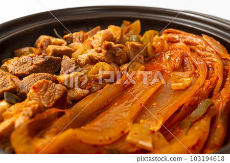 Pork aged kimchi steamed dish on white background 103194618