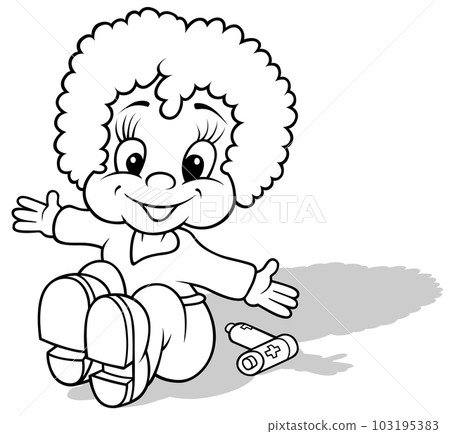 Drawing of a Sitting Adorable Little Girl 103195383