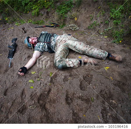 Wounded soldier lie on the battlefield Wounded soldier lie on the battlefield 103196416