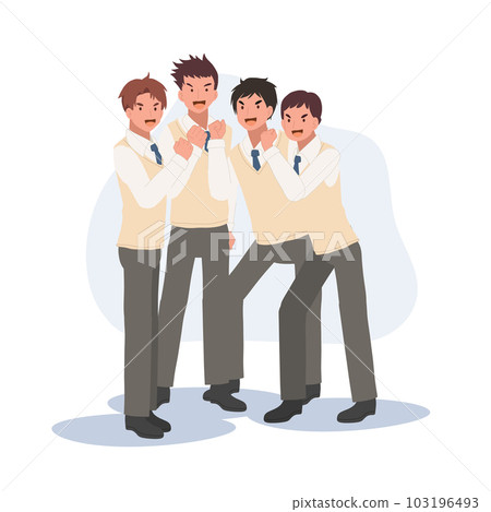 Full length of Happy group of Asian students boy. A group of male asian student is showing their team power of team work. Full length of Happy group of Asian students boy. A group of male asian student is showing their team power of team work. 103196493