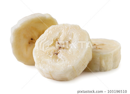 Peeled banana slicers close-up on a white. Isolated Peeled banana slicers close-up on a white. Isolated 103196510