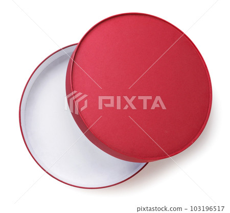 Open round box on a white. Top view 103196517