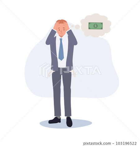Financial crisis concept. A worried businessman who has no money left. Flat vector cartoon illustration Financial crisis concept. A worried businessman who has no money left. Flat vector cartoon illustration 103196522
