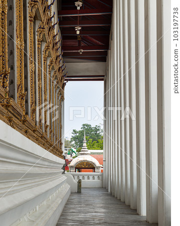 Diminishing Perspective Interior View of the Corridor at Balcony around the Suthat Thepwararam Temple. 103197738