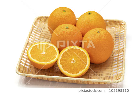 Orange placed in a colander with a white background 103198310