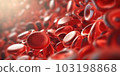 Flowing red blood cells, erythrocyte, health care concept. 3d rendering red blood cells in vein. Generative AI. 103198868