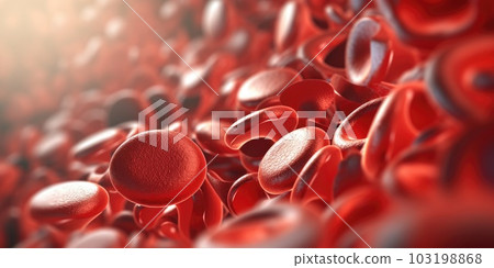 Flowing red blood cells, erythrocyte, health care concept. 3d rendering red blood cells in vein. Generative AI. 103198868