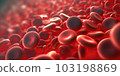 Flowing red blood cells, erythrocyte, health care concept. 3d rendering red blood cells in vein. Generative AI. 103198869