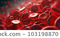 Flowing red blood cells, erythrocyte, health care concept. 3d rendering red blood cells in vein. Generative AI. 103198870