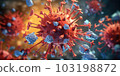 Antibody and viral infection colony structure, Antibodies attacking virus cell into the bloodstream. immune defense of body. Coronavirus covid-19 flu disease, medical science. generative ai. 103198872