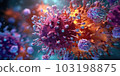 Antibody and viral infection colony structure, Antibodies attacking virus cell into the bloodstream. immune defense of body. Coronavirus covid-19 flu disease, medical science. generative ai. 103198875