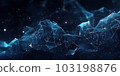 Molecules technology with polygonal shapes on dark blue background. Connecting dots and lines. Low poly shape. Abstract futuristic digital technology concept. Generative AI. 103198876