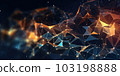 Molecules technology with polygonal shapes on dark blue background. Connecting dots and lines. Low poly shape. Abstract futuristic digital technology concept. Generative AI. 103198888