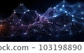 Molecules technology with polygonal shapes on dark blue background. Connecting dots and lines. Low poly shape. Abstract futuristic digital technology concept. Generative AI. 103198890