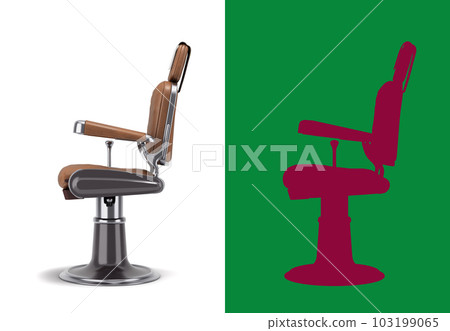 leather barber chair with chrome inserts left view 3d render on white with alpha 103199065