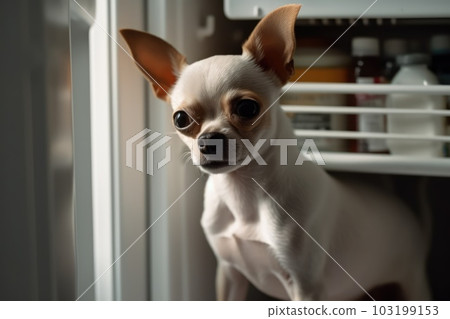 Domestic dog seeks relief from hot summer heat 103199153