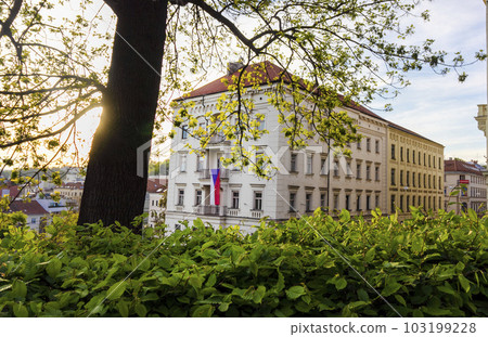 Municipality in BRNO, CZECH REPUBLIC - May 2023 House in greenery with luxury apartments Municipality in BRNO, CZECH REPUBLIC - May 2023 House in greenery with luxury apartments 103199228