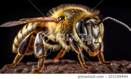 Close-up image of a bee, macro, in a honeycomb, Generated AI 103199494