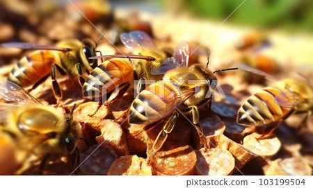 Bees in the honeycomb, close up, honey, healthy living, Generated AI Bees in the honeycomb, close up, honey, healthy living, Generated AI 103199504