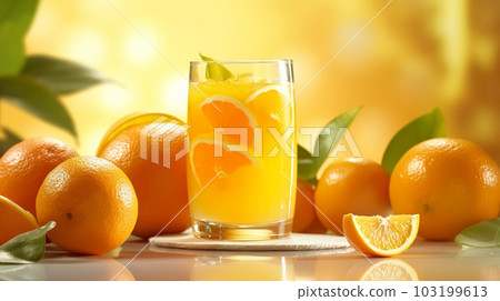 A glass of orange juice on nature background, vacation, relaxation concept, Generated AI A glass of orange juice on nature background, vacation, relaxation concept, Generated AI 103199613