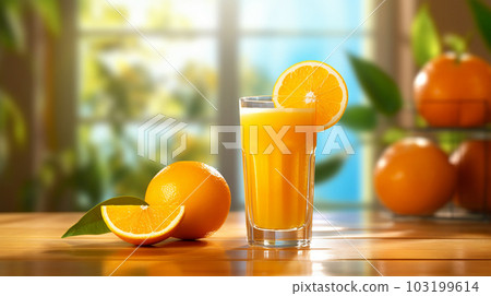 A glass of orange juice on nature background, vacation, relaxation concept, Generated AI 103199614