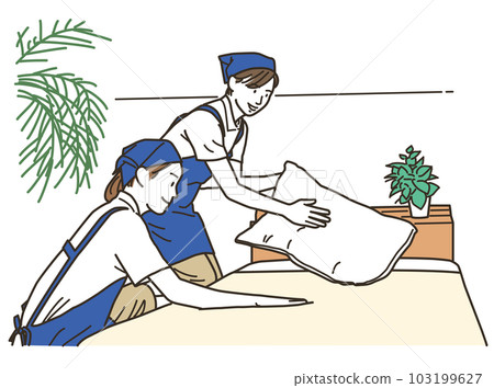 Housekeeper women making beds 103199627