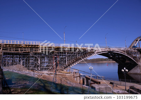 Repair of the old bridge over the Volga River in Rybinsk Repair of the old bridge over the Volga River in Rybinsk 103199675