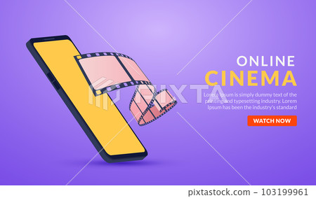 Online cinema poster concept background. Movie film projector old camera flyer digital movie 103199961