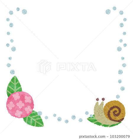 Pink hydrangea, snails and polka dot rainy season image frame_watercolor touch illustration_Japanese paper paste style Pink hydrangea, snails and polka dot rainy season image frame_watercolor touch illustration_Japanese paper paste style 103200079