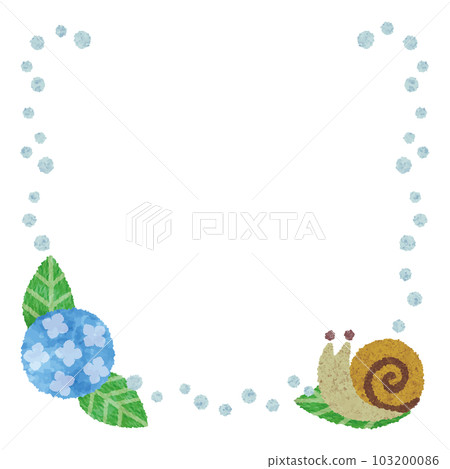 藍色繡球花、蝸牛和圓點的雨季圖像框架_水彩觸摸插圖_日本紙粘貼風格 103200086