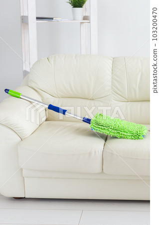 New clean green microfiber mop floor wiper cleaning sweeping tool lying on sofa - tools for cleaning services and domestic work housekeeping New clean green microfiber mop floor wiper cleaning sweeping tool lying on sofa - tools for cleaning services and domestic work housekeeping 103200470